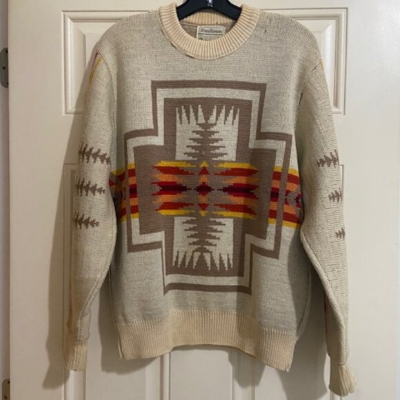 VINTAGE Pendleton Virgin Wool Harding Sweater Chief Joseph Pattern Size L - Picture 2 of 16